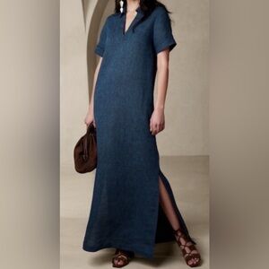 NWT! Banana Republic Indigo Cruz Linen Maxi Shirtdress - Size M